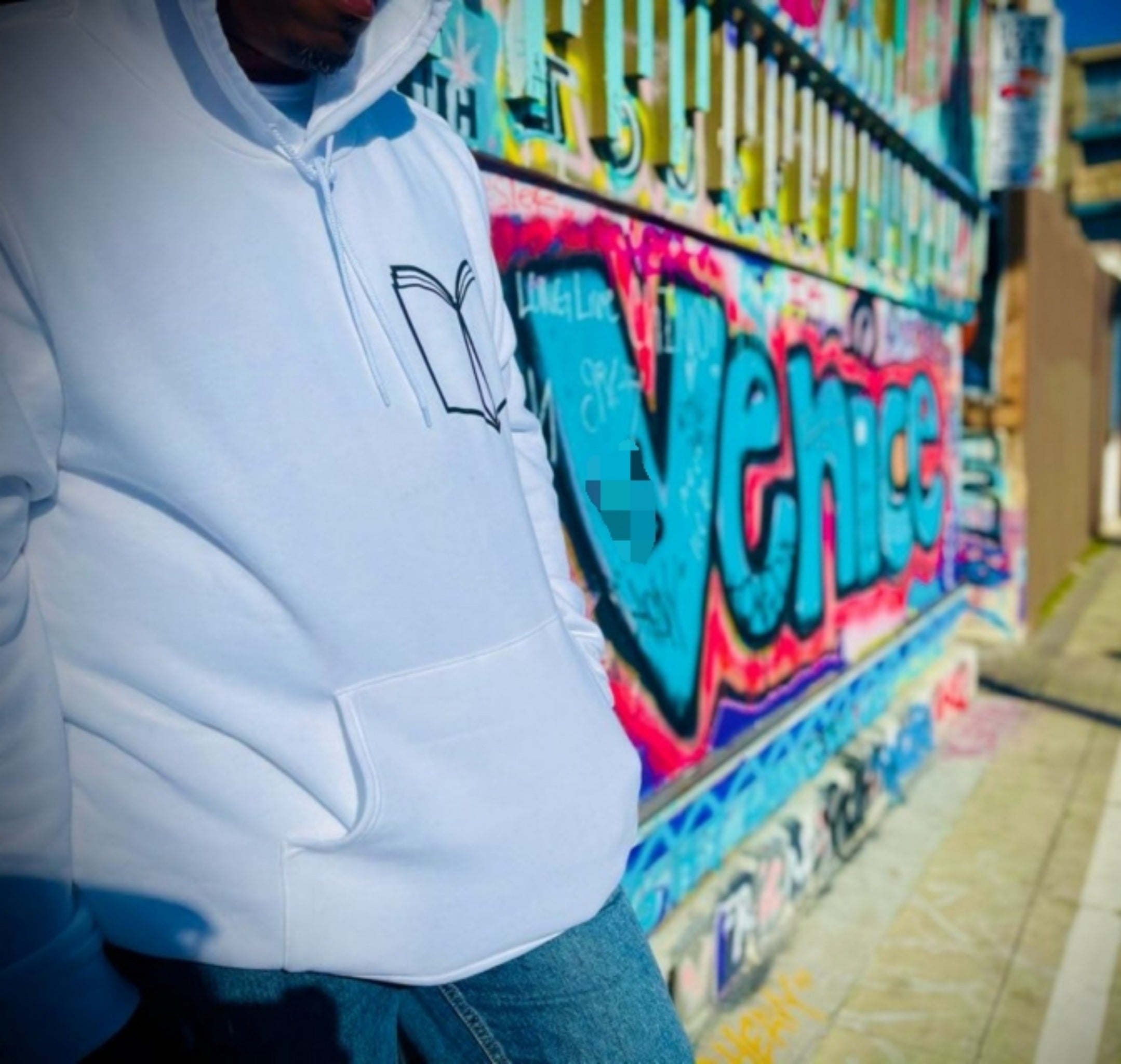 Front view of the white Got Trü hoodie.