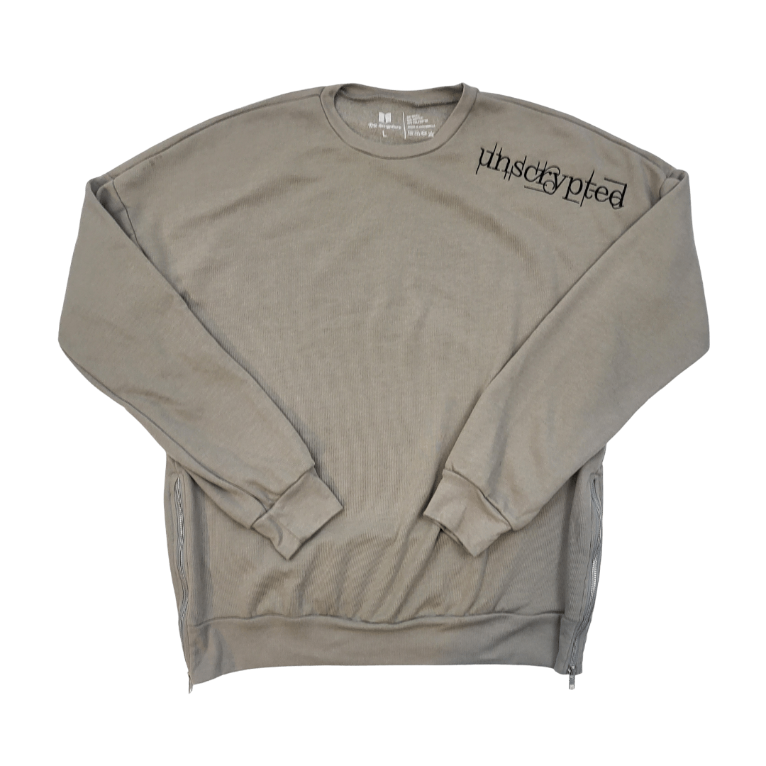 Unscrypted Sidezip Crewneck - Heather Stone