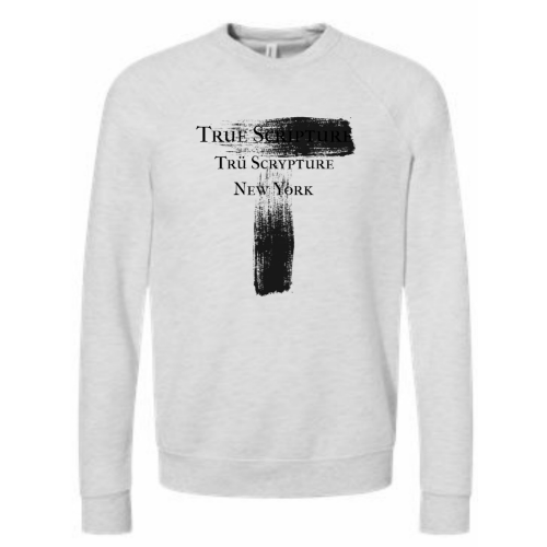Picture of the Trüly Correct crewneck from the front showing all dimensions of the crewneck.
